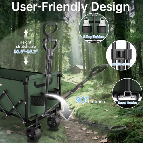 34" Extra Long Collapsible Wagon Cart, 480LBS Capacity, Army Green - color: Army Green