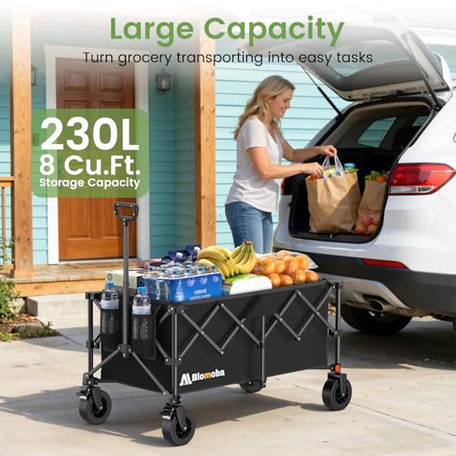 Blomoba Collapsible Wagon Cart, Folding Cart with 330LBS Capacity, Black - color: Black