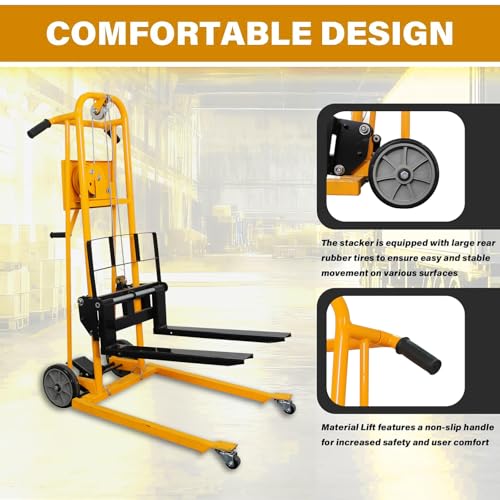 APOLLOLIFT Material Lift Winch Stacker 500lbs Capacity 41.4" Lifting Height - color: Yellow-winch, size: 500LBS
