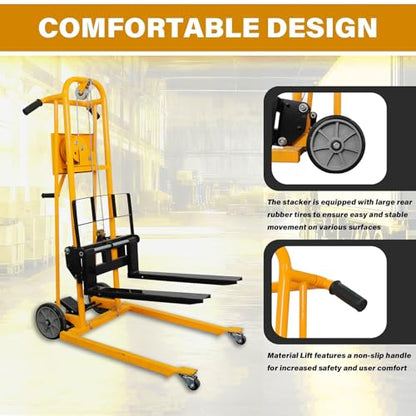 APOLLOLIFT Material Lift Winch Stacker 500lbs Capacity 41.4" Lifting Height - color: Yellow-winch, size: 500LBS