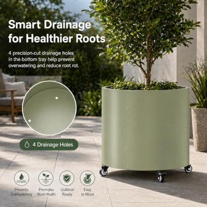 2 Pack Rolling Planter for Tree,30 Gallon Large Metal Tree Pots for Outdoor - color: Green
