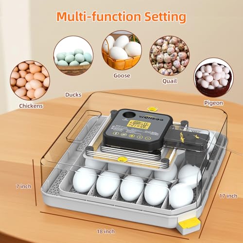 Incubators for Hatching Eggs, 48 Egg Incubator with Automatic Egg Turning and Humidity Control, Incubator for Chicken Eggs with Temperature Control, Egg Candler, External Water Bottle Refill