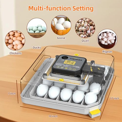 Incubators for Hatching Eggs, 48 Egg Incubator with Automatic Egg Turning and Humidity Control, Incubator for Chicken Eggs with Temperature Control, Egg Candler, External Water Bottle Refill