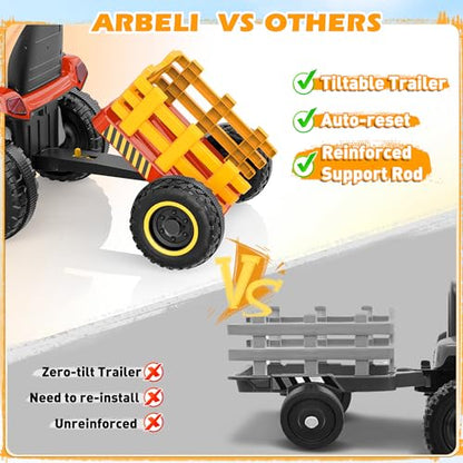 ARBELI 12V 7AH Kids Ride On Tractor w/Trailer & Remote Control, Red - color: Red