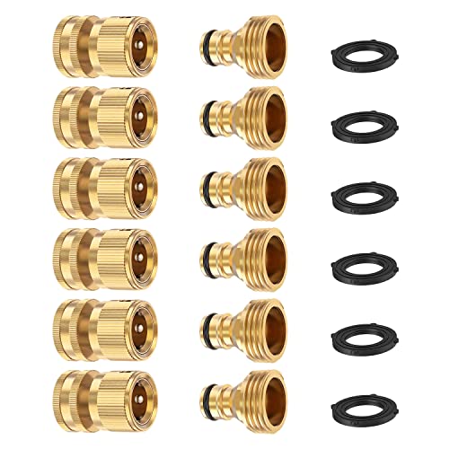 FINEST+ Garden Hose Quick Connector, Solid Brass 3/4 Inch Thread Fitting No-Leak Water Hose Female and Male Easy Connect (6 Sets) - color: 6 Sets