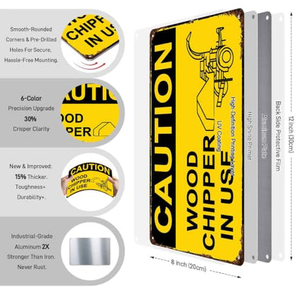 Caution Wood Chipper In Use Vintage Metal Signs 8x12 Inch