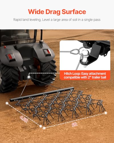 VEVOR Drag Harrow 5 ft x 4.5 ft Durable Chain Harrow with 60 Sharp Teeth - size: 5 x 4.5 ft
