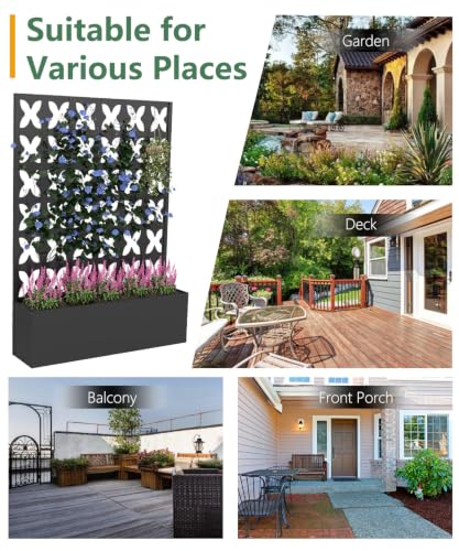 2PCS Metal Planter Box with Trellis,70.9"x47.2"x15.7" Raised Garden Bed with Drainage Holes, Privacy Planters for Outdoor Garden Bed for Climbing Plants,Vegetables,and Vines, Black-X - color: Black