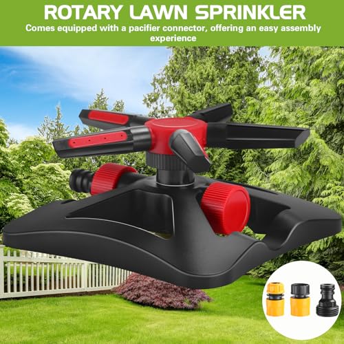 Tujoe 2 Pack Sprinklers for Yard Lawn Sprinkler with Metal Base Heavy 360 Degree Large Area Irrigation Duty Adjustable Circular Impulse Lawn Sprinkler for Medium to Large Garden, Yard(Red Black) - color: Red Black