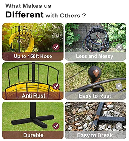 Artigarden Freestanding Garden Hose Holder Stake with Brass Faucet, Heavy Duty Metal Water Pipe Storage Stand Rack for Outdoor - color: Wave With Faucet