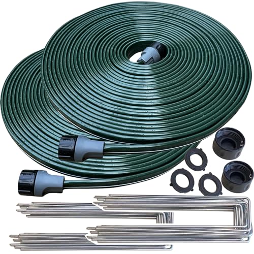Watoo 2026 Sprinkler Hose & Soaker Hose for Yard - 150 FT Reinforced Flat Garden Hose with Holes, Heavy Duty No-Kink Lawn Irrigation Hose (Includes Stakes, High Pressure Spray) - size: 150FT(75FT*2)