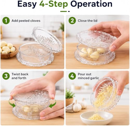 Transparent Manual Garlic Twist, Multi-Functional Mincer & Grinder for Garlic, Onion, Ginger, Herbs, Nuts, Impact Resistant Kitchen Gadget & Home Accessory