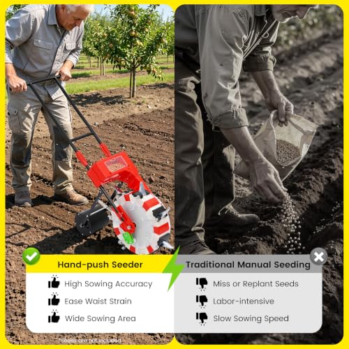 Walk-Behind Row Crop Planter, Hand-Push Garden Seeder with 7 Seed Nozzles - size: 7 Nozzles
