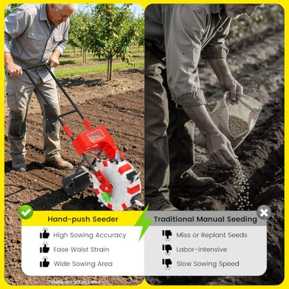 Walk-Behind Row Crop Planter, Hand-Push Garden Seeder with 7 Seed Nozzles - size: 7 Nozzles