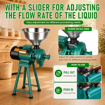 Commercial Electric Grain Grinder 3000W, High-Speed Grain Mill, Heavy-Duty Molino Para Moler Maiz, Suitable For Corn, Wheat, Spices, Red Beans, Rice, Dry Grains, Ideal For Farm, Home, Restaurant