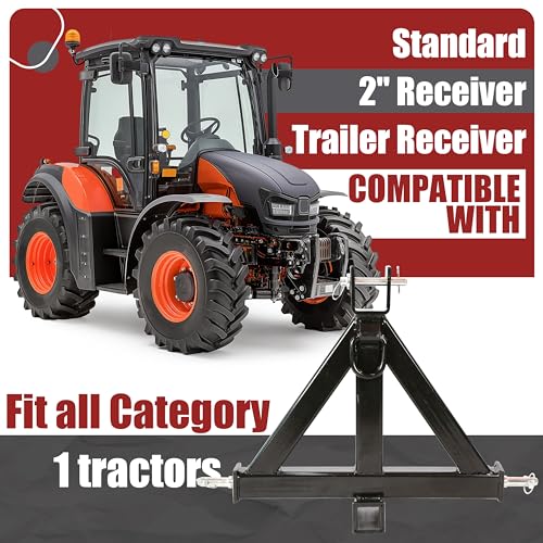 HECASA 3 Point Trailer Hitch 2" Receiver Compatible with Kubota John Deere BX LM25H NorTrac Yanmar Kioti Cat Category 1 Tractors Heavy Duty Tow Hitch