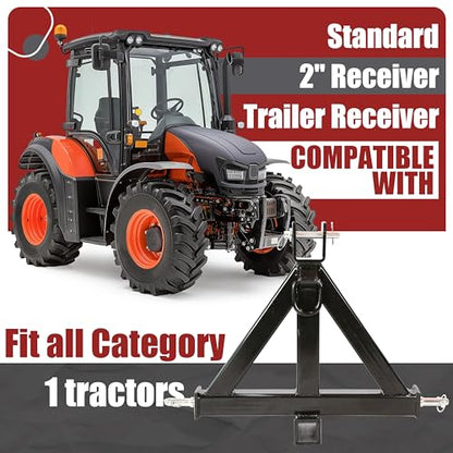 HECASA 3 Point Trailer Hitch 2" Receiver Compatible with Kubota John Deere BX LM25H NorTrac Yanmar Kioti Cat Category 1 Tractors Heavy Duty Tow Hitch