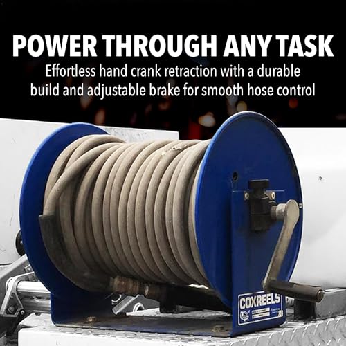 Coxreels 117-4-225 Compact Hand Crank Steel Hose Reel - 4,000 PSI - Holds 1/2 x 225 Inch Length - Suitable for Air Compressor, Garden, Pressure Washer, Electric Hoses - Hose Not Included - Made in USA - size: 1/2" x 225'