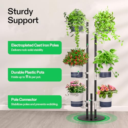 VIVOSUN Metal Plant Stand, 6-Tier Vertical Planter Tower with Self-Watering - size: 6-Tier-White