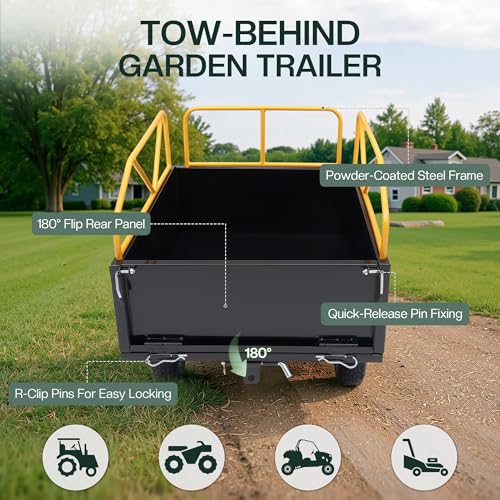 Jocisland 500 LBS ATV UTV Tow Behind Dump Cart, Garden Utility Trailer