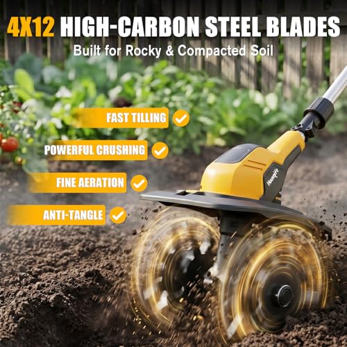 Cordless Tiller Cultivator Compatible with DEWALT 20V Battery (Tool Only)