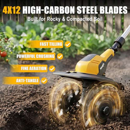 Cordless Tiller Cultivator Compatible with DEWALT 20V Battery (Tool Only)