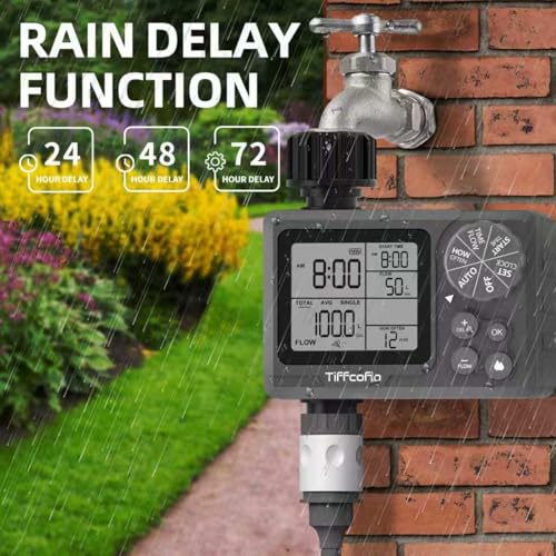 TiFFCOFiO Sprinkler Timer Outdoor, Digital Programmable for Garden Hose, Irrigrtion Timer with Rain Delay and Manual Mode (Water Volume Control, 1 Pack) - size: Water Volume Control, 1 Pack