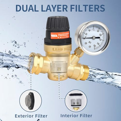 OULEME Adjustable RV Water Pressure Regulator Valve, Lead-Free Brass