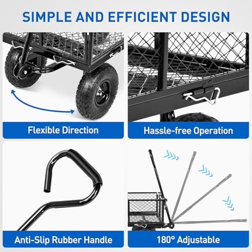 Yesker Steel Garden Carts - 800lbs Dump Wagon with All Terrain Inflatable Wheels for Yard Lawn Farms Gardening - Heavy Duty Utility Outdoor Hauling Wheelbarrow - size: Steel 800Lbs