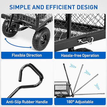 Yesker Steel Garden Carts - 800lbs Dump Wagon with All Terrain Inflatable Wheels for Yard Lawn Farms Gardening - Heavy Duty Utility Outdoor Hauling Wheelbarrow - size: Steel 800Lbs