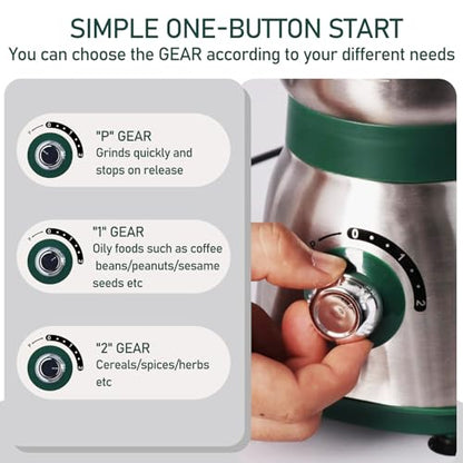 Electric Grinder for Kitchen, 500W Spice Grinder for Coffee & Grains - color: Green