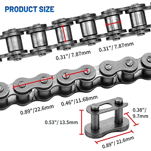 #40 Roller Chain - 10 Feet #40 Chain with 5 Connecting Links for Go Karts, Mini Bikes, Scooters, Motorcycles, Bycicles, ATV, MTV, Dirt Bike and Other Industrial Machinery - 240 Links - size: 10 Feet, style: 240 Links