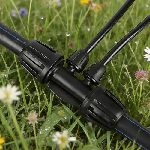 20 Pcs 1/2” to 1/4” Locked Barbed Tee Connector, 4‑Way Anti‑Leak Drip Irrigation Fittings, 1/2” (0.6‑0.63” OD ONLY) Tubing Reducer for Garden Hose Watering System - style: 1/2'' x1/4'' four-way tee （20）