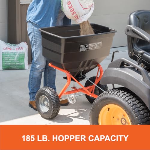 Agri-Fab Tow Behind Broadcast Spreader for Seed, Fertilizer, Salt and Ice Melt, 185 lb Capacity Lawn and Garden Spreader with 12 Ft Spread Width - style: 185 lb. Direct Rod Control Tow-Behind Lawn and Garden Spreader