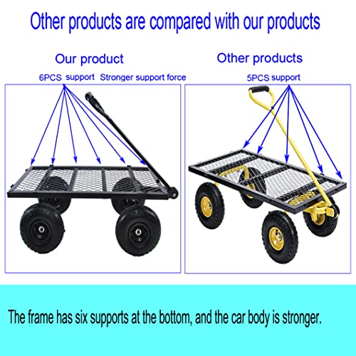 Steel Garden Cart, 2-in-1 600 lbs Heavy Duty Utility Wagon, with Removable Mesh Sides to Convert into Flatbed, 240° U-Turn 10" Pneumatic Tires Garden Wagon for Farm Yard Lawn Garden Camping (black) - color: Black