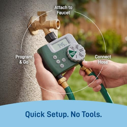 Orbit Programmable Digital Hose Watering Timer - 2 Outlet - Battery Powered - with LCD Screen - Built-in Rain Delay - Water-Resistant - 58910 - size: 2 Outlet