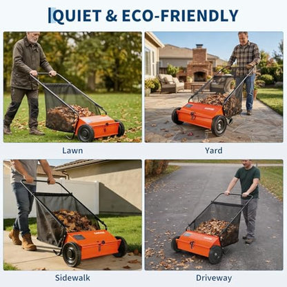 Garvee 26 Inch Push Lawn Sweeper, 7 Cu. ft Grass Cutter Yard Sweeper - color: Orange, size: 26 Inch