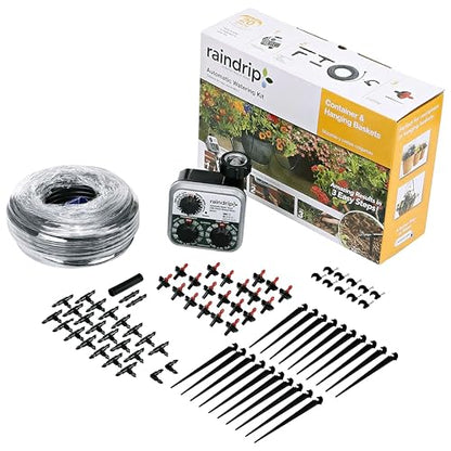 Raindrip R560DP Drip Watering System, Automatic Drip Irrigation System with Timer for Containers and Hanging Baskets, Waters up to 20 Plants, Includes 20 Drippers, Black - color: Timer, style: Container & Hanging Baskets