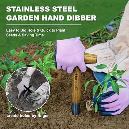 Haliaeetus Dibber Garden Tool, Stamped Stainless Steel Tip Seed Dibber