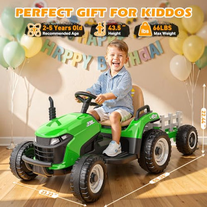 ARBELI 12V 7AH Kids Ride On Tractor w/Trailer & Remote Control, Green - color: Green