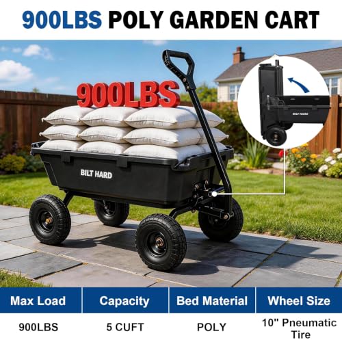 BILT HARD 900 lb 5 Cu. Ft. Poly Dump Cart with 10 in All-Terrain Tires