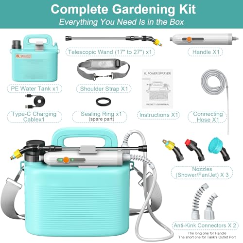 Battery Powered Garden Sprayer 1.8 Gallon, Lightweight 3 Nozzles,5 Patterns - size: 1.8gal