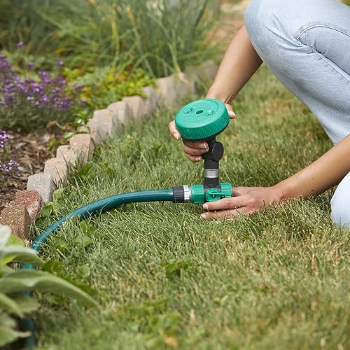 Gilmour Adjustable Spot Sprinkler with Spike Base, Pivoting Multi Pattern Sprinkler Head for Targeted Coverage in Flower Beds and Vegetable Gardens