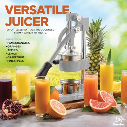 Eurolux Ultra-Premium Cast Iron Juicer | Extra-Large, Heavy Duty, Commercial Grade, Stainless Steel Manual Hand Press Citrus Squeezer For Fresh Orange Juice, Pomegranate, Lemon, and Much More (Gray) - color: Gray