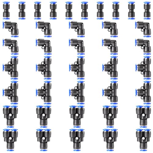 TAILONZ 5/16" Push to Connect Fitting Splitters+Elbows+Tees+Straight 40pcs - color: Blue, size: 5/16"OD/40PCS