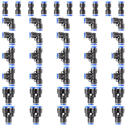 TAILONZ 5/32" Push to Connect Fitting Splitters+Elbows+Tees+Straight 40pcs - color: Blue, size: 5/32"OD/40PCS
