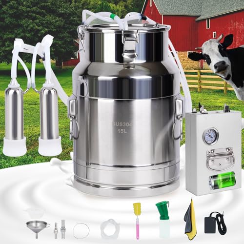 15L Rechargeable Cow Milking Machine Portable Battery Powered Cow Milker Automatic Electric Pump Powerful Vacuum Milker Machine Adjustable Milking Machine for Home Dairy Cows - color: 15L for Cow