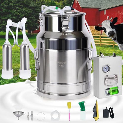 15L Rechargeable Cow Milking Machine Portable Battery Powered Cow Milker Automatic Electric Pump Powerful Vacuum Milker Machine Adjustable Milking Machine for Home Dairy Cows - color: 15L for Cow