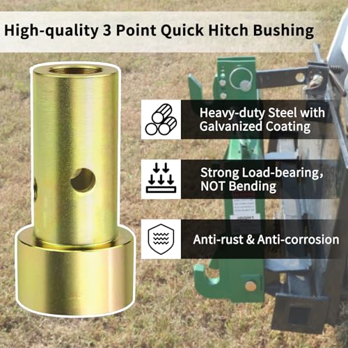 Quick Hitch Adapter Bushings Set Fit for Cat 1 3-Point Tractor Implements 4PCS Bushing Kit with Roll Pins, Gold - size: 4PCS Set