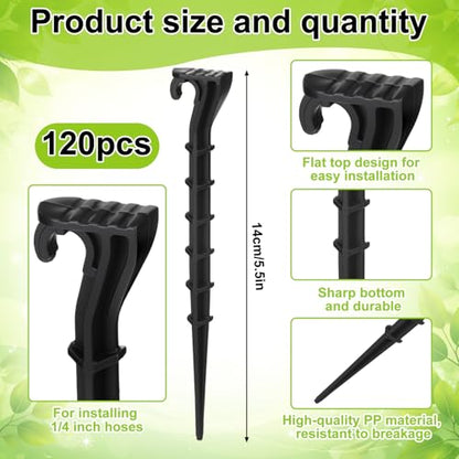 Glooglitter 120 Pack 1/4 Inch Drip Irrigation Stakes Garden Tubing Holder